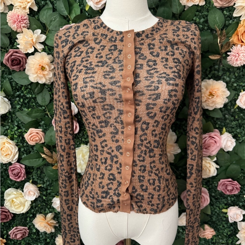 Free People Intimately Going Places Printed Cardi in Leopard Print NWT